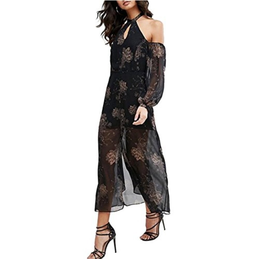 River Island Cold Shoulder Floral Midi Dress